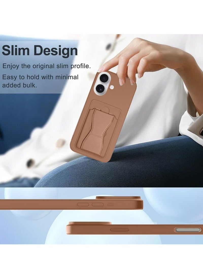 MUDISO iPhone 17 5G 2025 Silicone TPU Card Holder Case | Shockproof Slim Wallet Phone Cover with Hand Grip Stand, Durable Protective Back Pocket Holder (MCHPSN) – Brown - Image 4