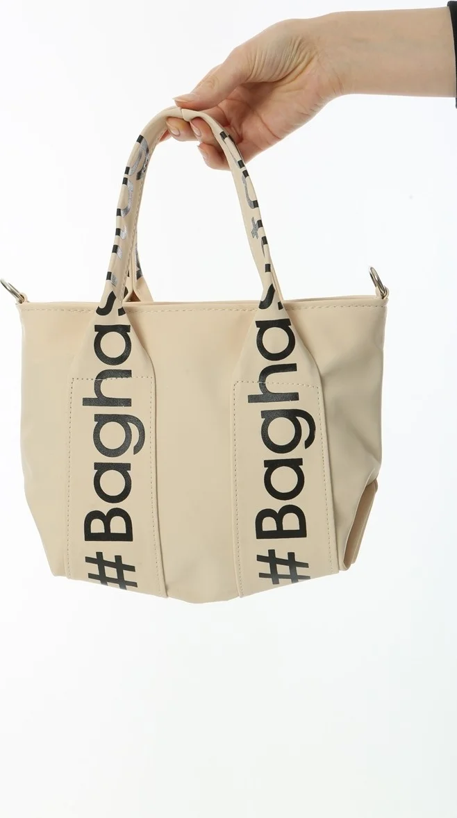 باجهاشتاج Cream Mini Waterproof Handle Written Tote Bag