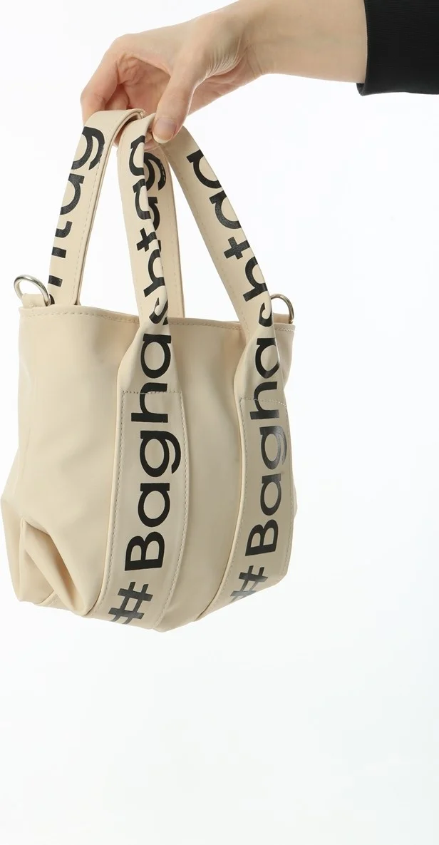 باجهاشتاج Cream Mini Waterproof Handle Written Tote Bag