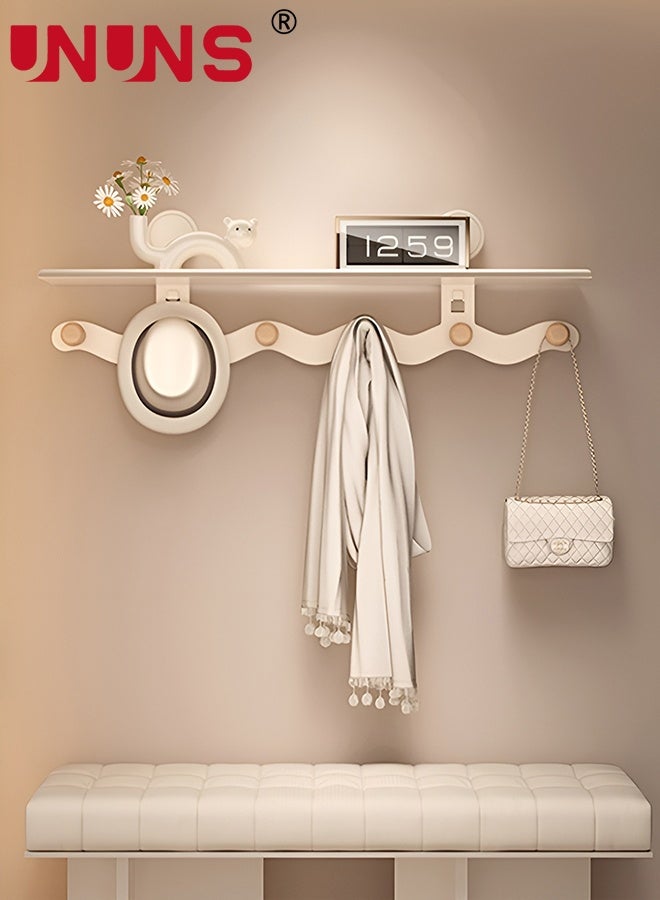 UNUNS Wall Hooks With Shelf,Clothes Hanger with Two Suctions, Wall Mounted Coat Backpack Key Hanger,Wall Floating Rack Hanging in Entryway,Living Room,Bathroom,Bedroom,Kitchen,White - Image 1