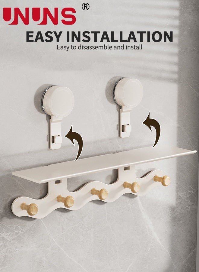 UNUNS Wall Hooks With Shelf,Clothes Hanger with Two Suctions, Wall Mounted Coat Backpack Key Hanger,Wall Floating Rack Hanging in Entryway,Living Room,Bathroom,Bedroom,Kitchen,White - Image 3