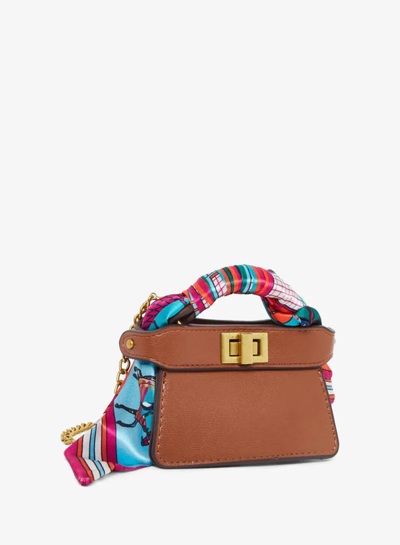 Styli Styli Brown Satchel Bag with Scarf Detail