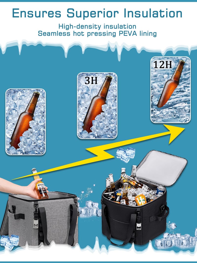 TuErCao Insulated Soft Cooler Bag 12"x12"x12" Large Leakproof Soft Sided Ice Chest for Travel Beach Camping, 50 Cans Portable Cooler Box for Grocery Shopping, Road Trips, Light Grey - Image 4