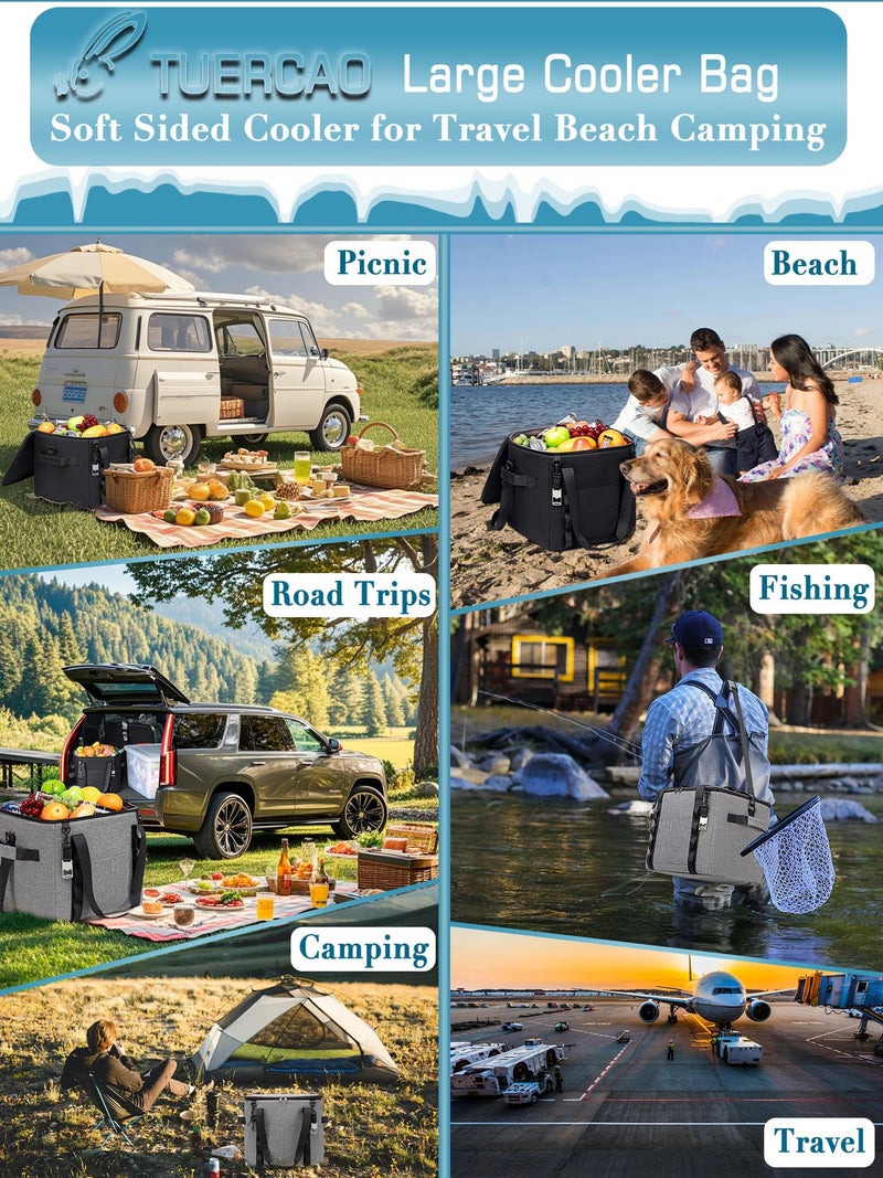 TuErCao Insulated Soft Cooler Bag 12"x12"x12" Large Leakproof Soft Sided Ice Chest for Travel Beach Camping, 50 Cans Portable Cooler Box for Grocery Shopping, Road Trips, Light Grey - Image 5