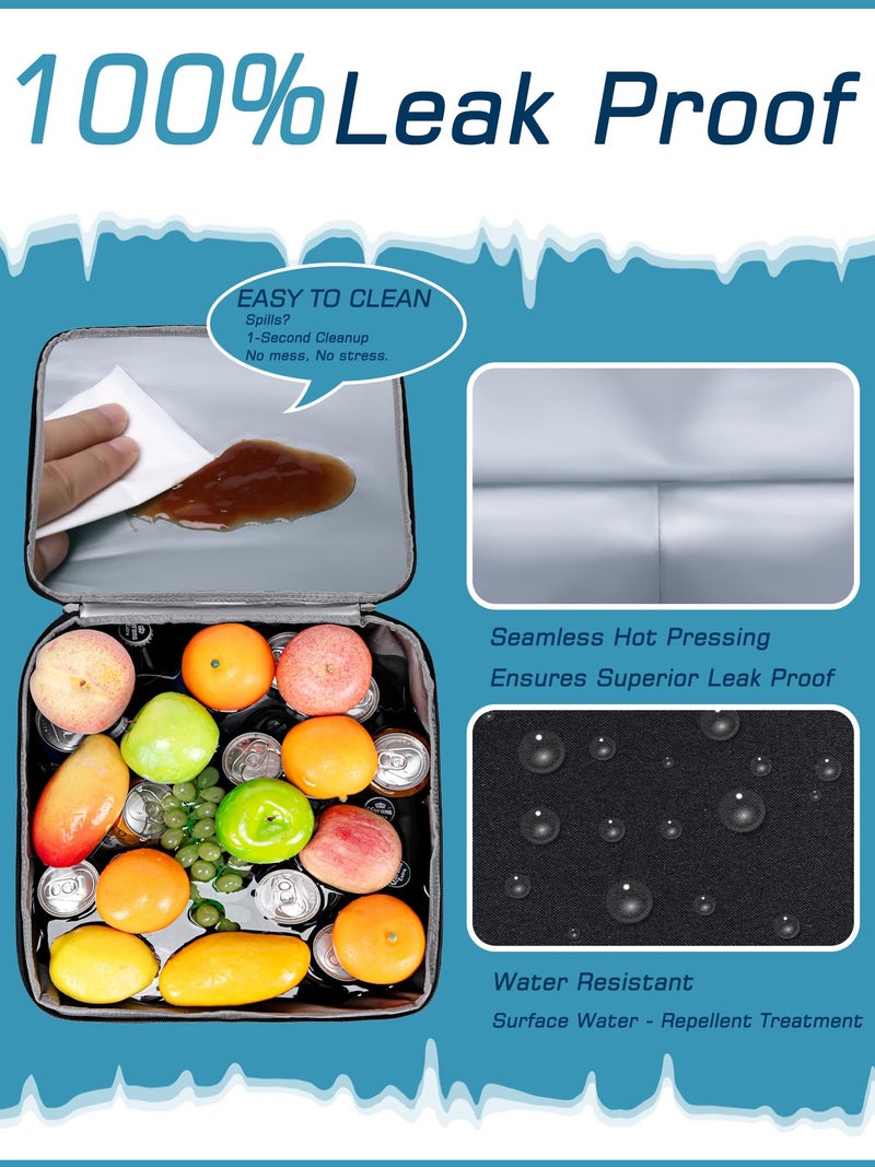 TuErCao Insulated Soft Cooler Bag 12"x12"x12" Large Leakproof Soft Sided Ice Chest for Travel Beach Camping, 50 Cans Portable Cooler Box for Grocery Shopping, Road Trips, Light Grey - Image 3