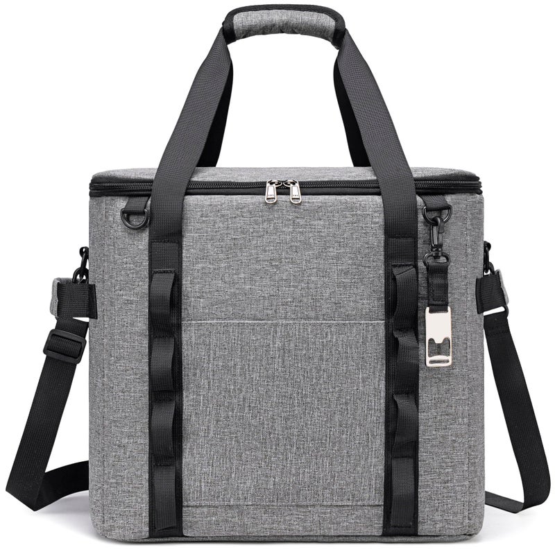TuErCao Insulated Soft Cooler Bag 12"x12"x12" Large Leakproof Soft Sided Ice Chest for Travel Beach Camping, 50 Cans Portable Cooler Box for Grocery Shopping, Road Trips, Light Grey - Image 1