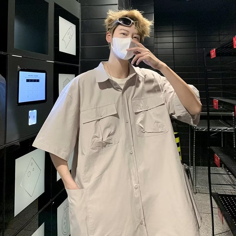 Workwear Short-sleeved Shirt Mens Summer New Japanese Retro High Street Trendy Brand Half-sleeved Shirt Loose Casual Jacket D.Brown  - Image 2