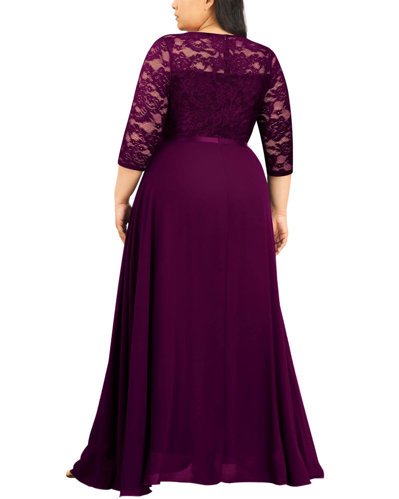Miusol Women's Formal Floral Lace V Neck Plus Size Bridesmaid Party Maxi Dress - Image 2