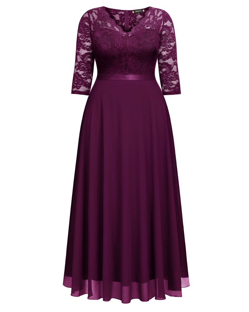 Miusol Women's Formal Floral Lace V Neck Plus Size Bridesmaid Party Maxi Dress - Image 5
