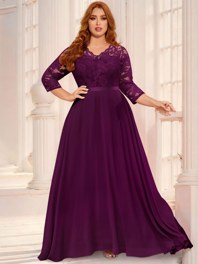 Miusol Women's Formal Floral Lace V Neck Plus Size Bridesmaid Party Maxi Dress - Image 4