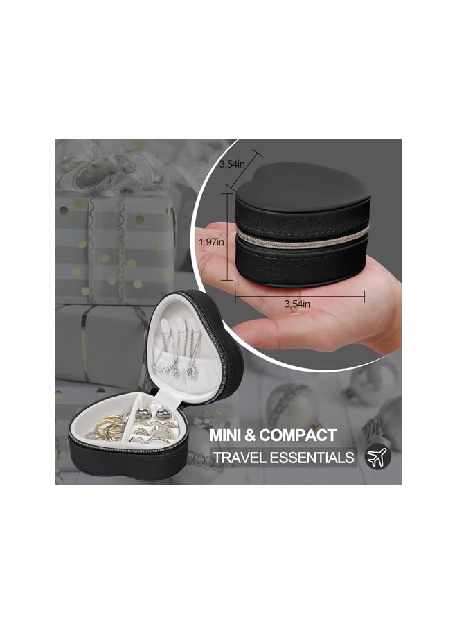 The Bros Small Heart Jewelry Organizer for Girls Birthday Gift Pu Leather Travel Case for Rings Earrings Necklaces Organizing Portable Mini Jewelry Box for Women (Black) - Image 4