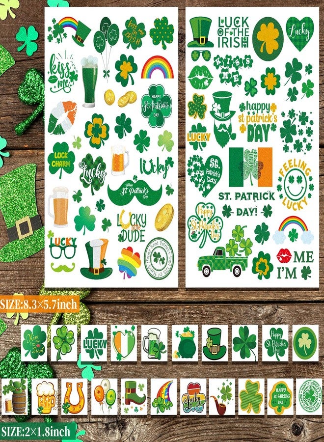 JEEFONNA Glitter St Patricks Day Temporary Tattoos, 23 Sheets St Patricks Day accessories, Include 100+ Pcs Glitter Shamrock Tattoos for Irish Party Favor, Lucky Clover Tattoos (Bigger Size) - Image 4