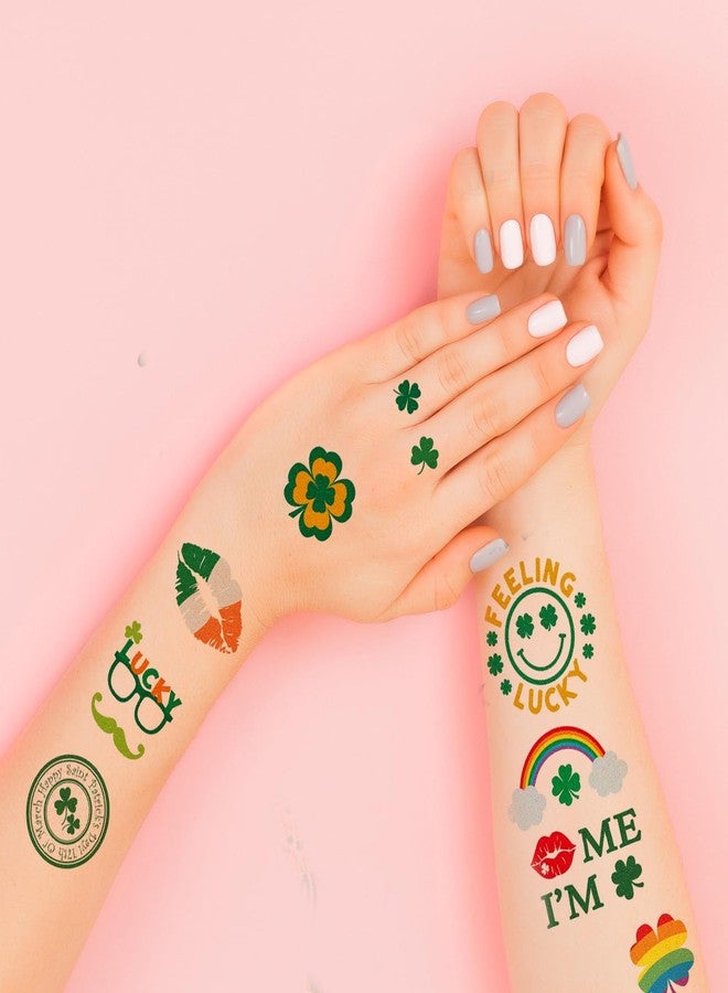 JEEFONNA Glitter St Patricks Day Temporary Tattoos, 23 Sheets St Patricks Day accessories, Include 100+ Pcs Glitter Shamrock Tattoos for Irish Party Favor, Lucky Clover Tattoos (Bigger Size) - Image 5