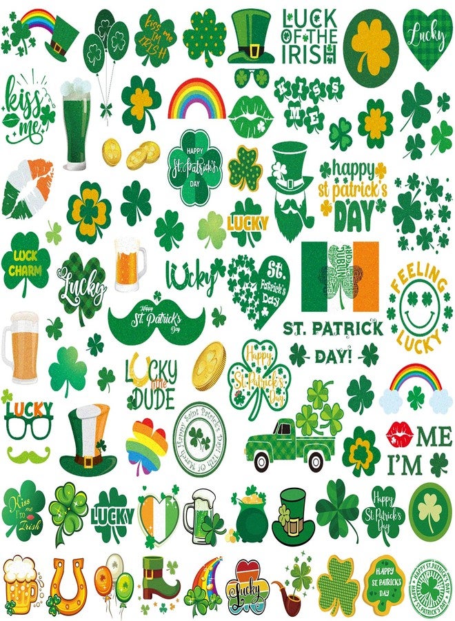 JEEFONNA Glitter St Patricks Day Temporary Tattoos, 23 Sheets St Patricks Day accessories, Include 100+ Pcs Glitter Shamrock Tattoos for Irish Party Favor, Lucky Clover Tattoos (Bigger Size) - Image 1