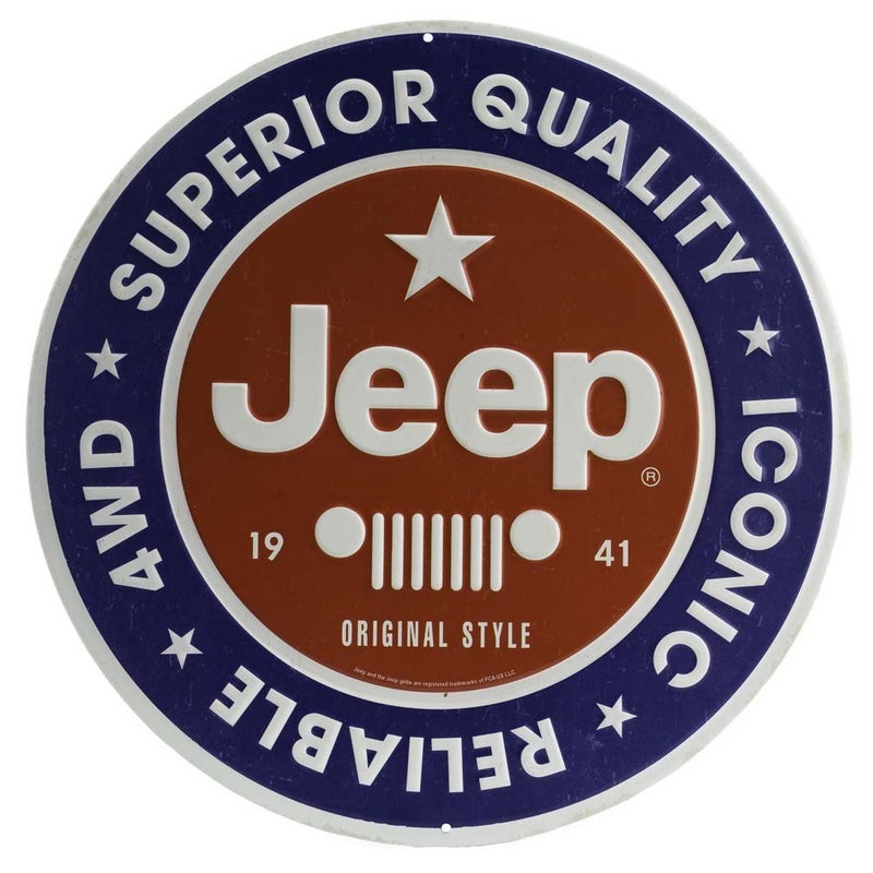 Open Road Brands Jeep Round Embossed Metal Sign - Vintage Jeep Sign for Garage or Man Cave - Image 1