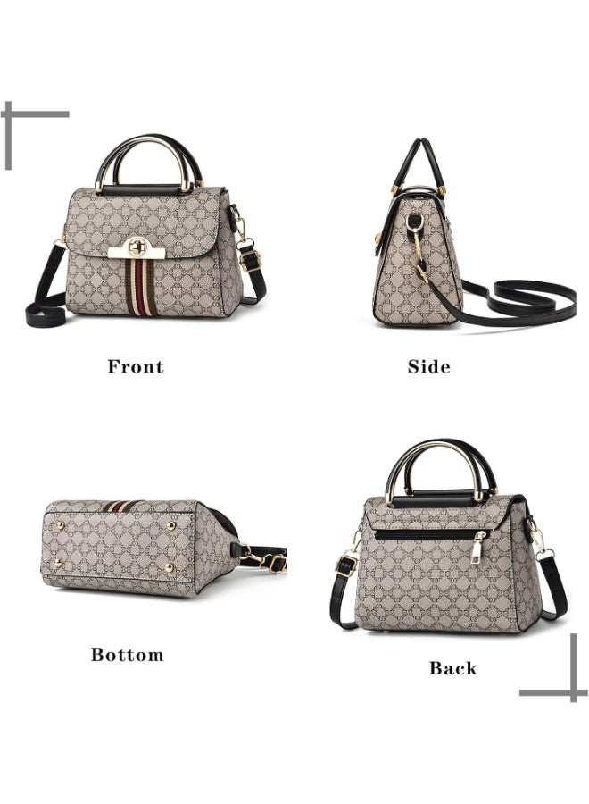 SHABILI Women’s PU Leather Plaid Satchel Handbag, Ladies Small Top-Handle Shoulder and Crossbody Purse with Removable Strap, Lightweight Fashion Messenger Bag for Work, Shopping, Travel and Daily Use (Grey) - Image 2