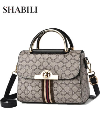 حقيبة ساتشل نسائية صغيرة من جلد صناعي مبطّن، بمقبض علوي وحزام كتف وكروس قابل للإزالة، حقيبة مراسلة خفيفة وعصرية للعمل والتسوق والسفر والاستخدام اليومي (رمادي)