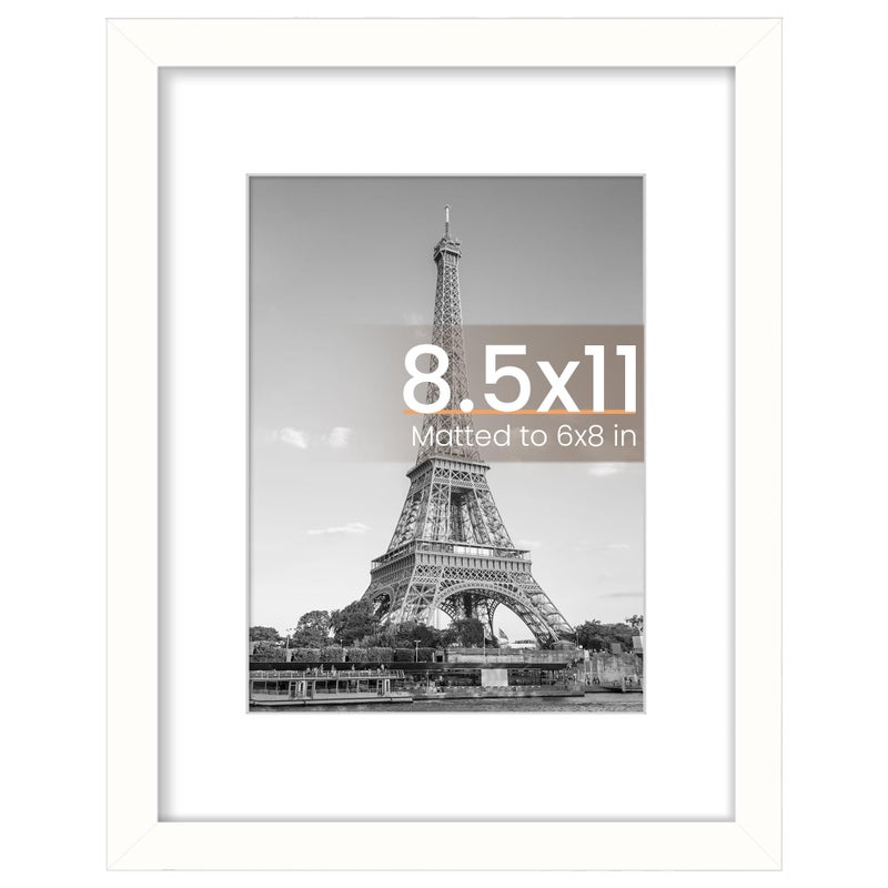 upsimples 85 By 11 Picture Frame Display Pictures 6x8 with Mat or 85 x 11 Without Wall Hanging Photo Frames White 1 Pack
