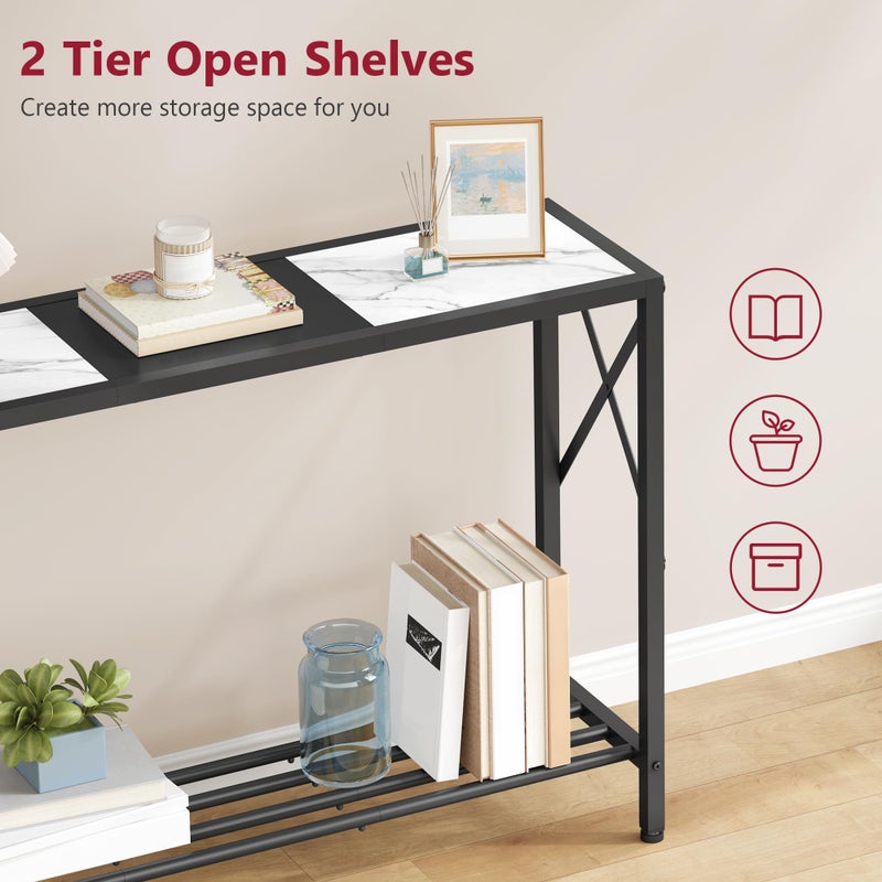 Tajsoon Console Table 41.8â€, 2-Tier Entryway Table, Narrow Sofa Table with Shelves, Entrance Table for Hallway, Entryway, Living Room, Foyer, Corridor, Office, Black & White - Image 3