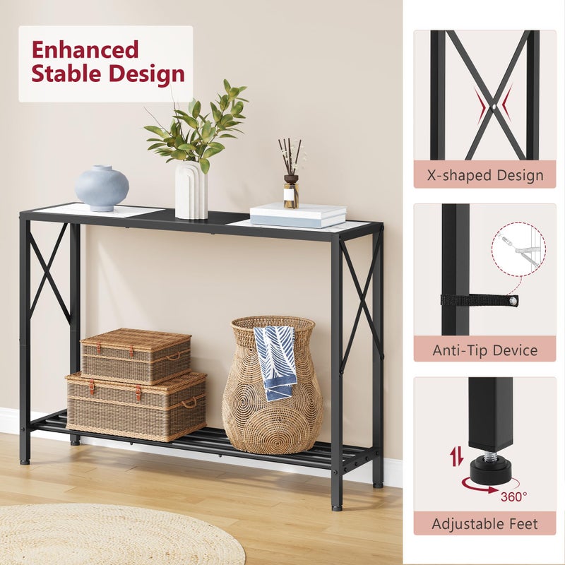 Tajsoon Console Table 41.8â€, 2-Tier Entryway Table, Narrow Sofa Table with Shelves, Entrance Table for Hallway, Entryway, Living Room, Foyer, Corridor, Office, Black & White - Image 4