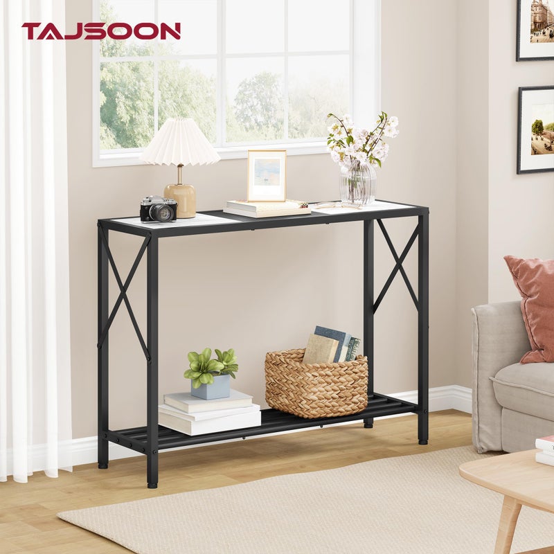 Tajsoon Console Table 41.8â€, 2-Tier Entryway Table, Narrow Sofa Table with Shelves, Entrance Table for Hallway, Entryway, Living Room, Foyer, Corridor, Office, Black & White - Image 2