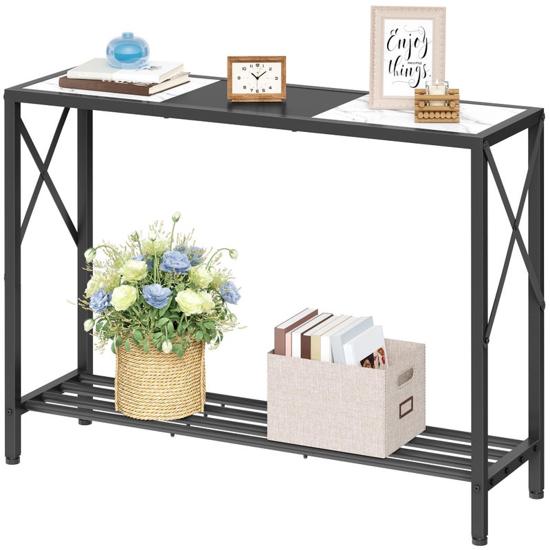 Tajsoon Console Table 41.8â€, 2-Tier Entryway Table, Narrow Sofa Table with Shelves, Entrance Table for Hallway, Entryway, Living Room, Foyer, Corridor, Office, Black & White - Image 1