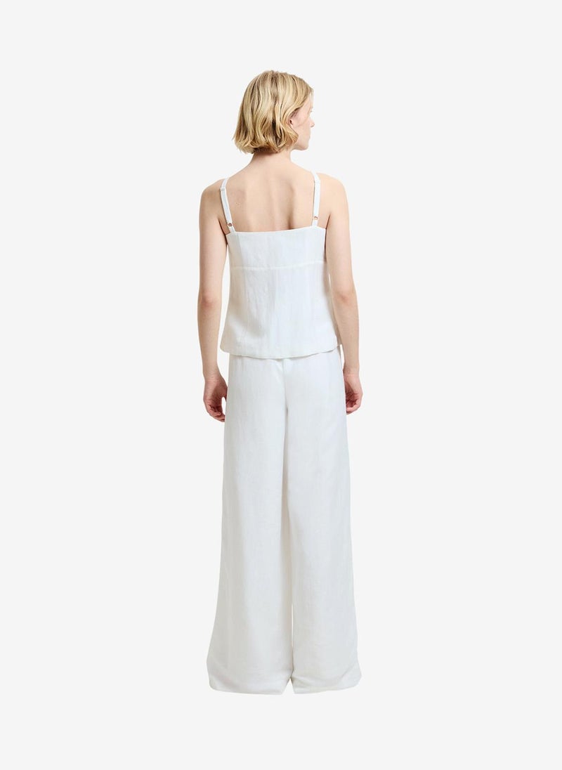 French Connection Women's Cooper Linen Tailored Button Front White Cami Top - Image 5