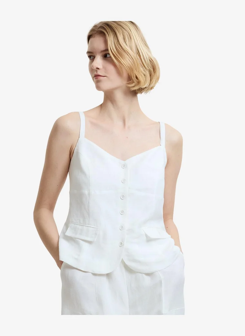 Women's Cooper Linen Tailored Button Front White Cami Top