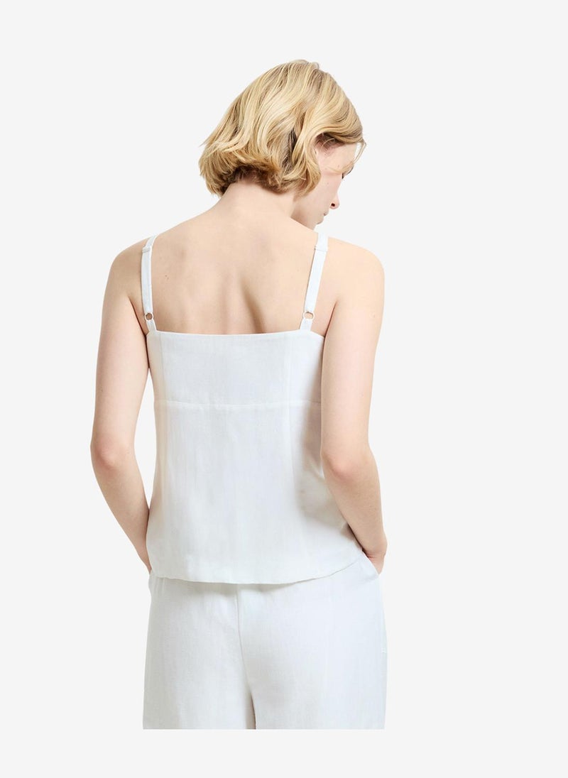 French Connection Women's Cooper Linen Tailored Button Front White Cami Top - Image 4