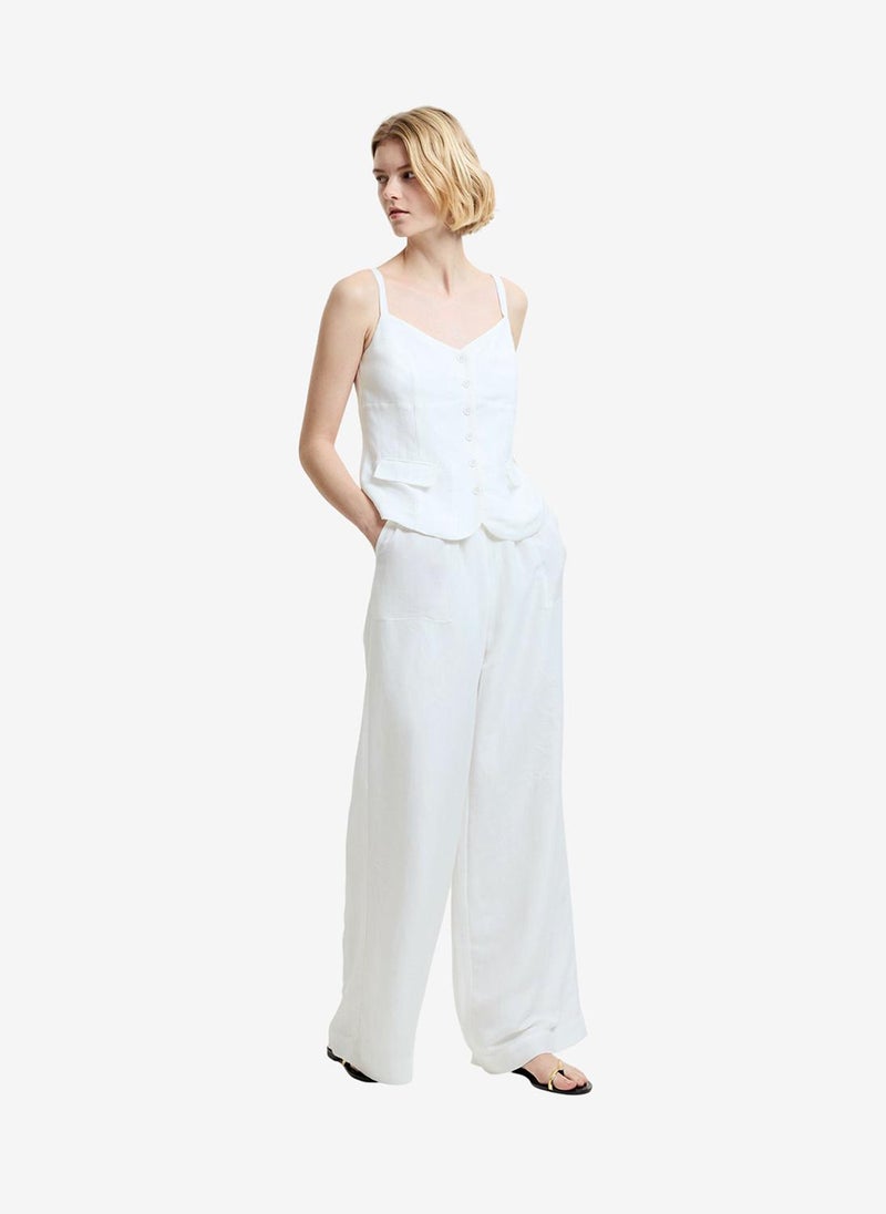 French Connection Women's Cooper Linen Tailored Button Front White Cami Top - Image 2