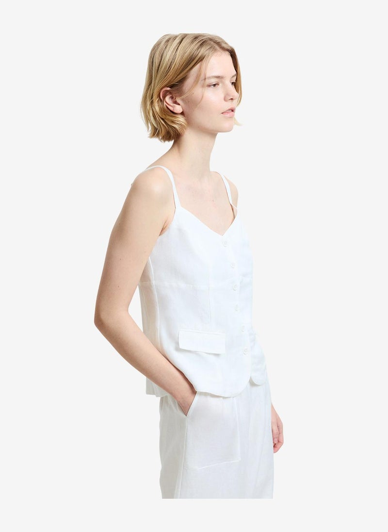 French Connection Women's Cooper Linen Tailored Button Front White Cami Top - Image 3