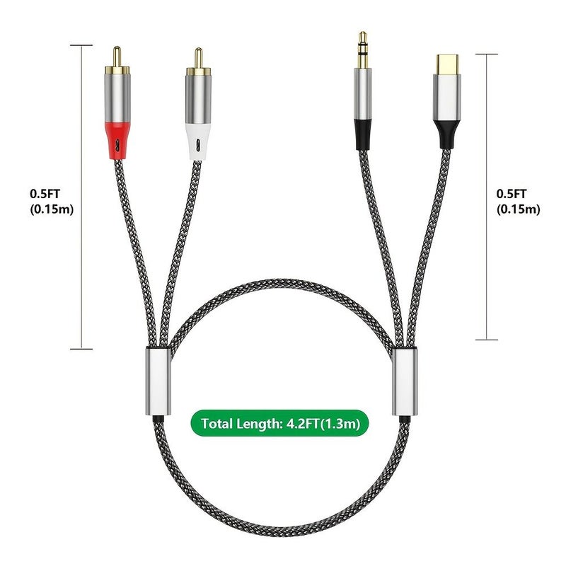 2 In 1 USB C 3.5mm to 2 RCA Audio Cable 2.3m 90.6in for PC Speaker TV Box Amplifier DVD Player - Image 3