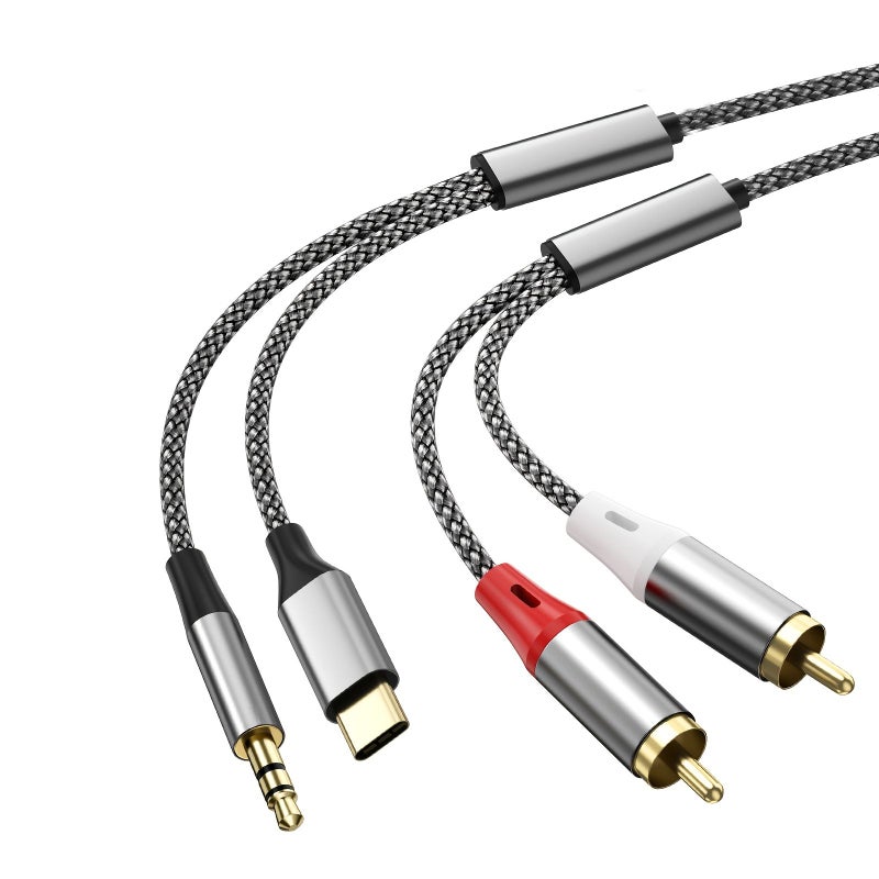 2 In 1 USB C 3.5mm to 2 RCA Audio Cable 2.3m 90.6in for PC Speaker TV Box Amplifier DVD Player - Image 1
