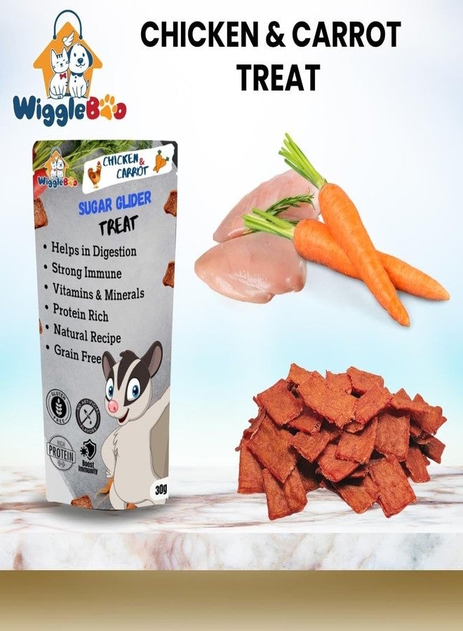 WiggleBoo مكافآت ويغلبو بنكهة الدجاج والجزر لحيوانات السكر الطائرة - مزيج نكهات لا يقاوم لحيوان أليف صحي، الوجبة الخفيفة المثالية لإشباع رغبة حيوانك الأليف، انفجار من نكهة الدجاج والجزر (30 غرام) - Image 2