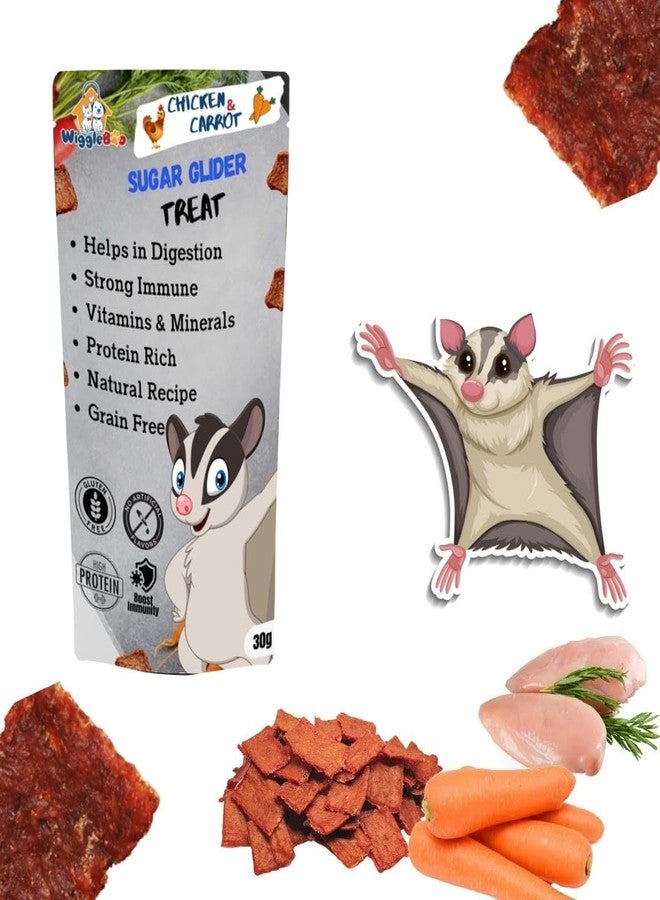 WiggleBoo مكافآت ويغلبو بنكهة الدجاج والجزر لحيوانات السكر الطائرة - مزيج نكهات لا يقاوم لحيوان أليف صحي، الوجبة الخفيفة المثالية لإشباع رغبة حيوانك الأليف، انفجار من نكهة الدجاج والجزر (30 غرام) - Image 1