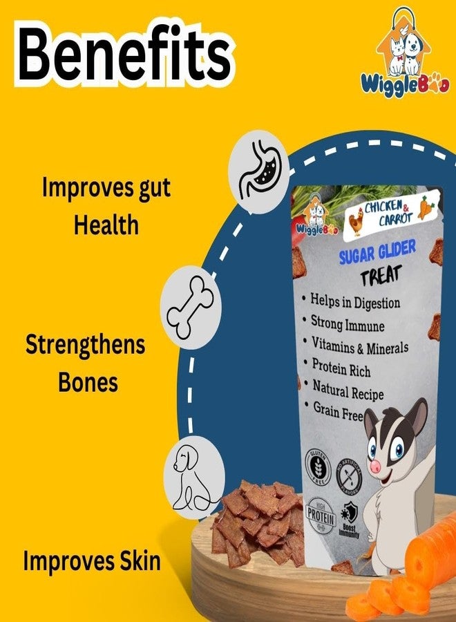 WiggleBoo مكافآت ويغلبو بنكهة الدجاج والجزر لحيوانات السكر الطائرة - مزيج نكهات لا يقاوم لحيوان أليف صحي، الوجبة الخفيفة المثالية لإشباع رغبة حيوانك الأليف، انفجار من نكهة الدجاج والجزر (30 غرام) - Image 5