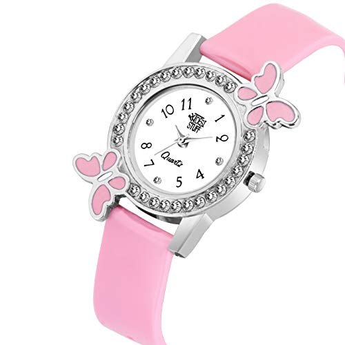 SWADESI STUFF Analog White Dial Diamond Studded Pink Butterfly Plastic Watch for Girls & Women - Image 2