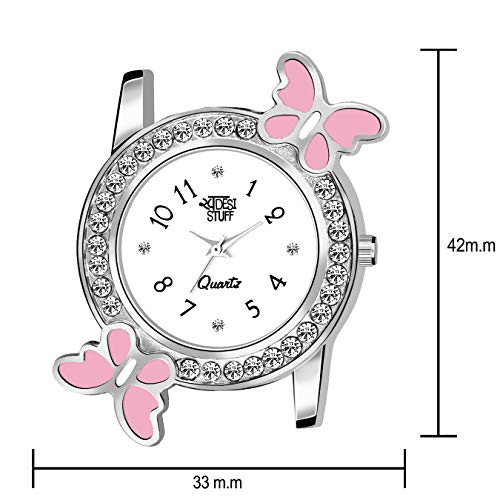 SWADESI STUFF Analog White Dial Diamond Studded Pink Butterfly Plastic Watch for Girls & Women - Image 3