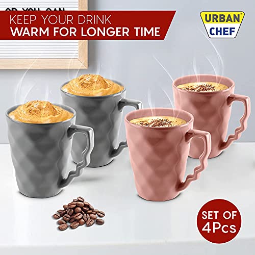 URBAN CHEF PRISM Ceramic Handcrafted Shine PEACH & GREY - Microwave Safe Coffee / Milk Mug with Handle Ideal Best For Self Use Or Gift for Friends, Anniversary, Birthday, Diwali Gift Items ( Set of 4, 225 ML EACH) - Image 4