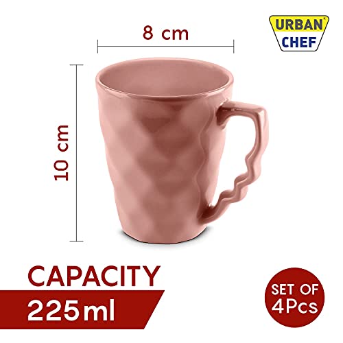 URBAN CHEF PRISM Ceramic Handcrafted Shine PEACH & GREY - Microwave Safe Coffee / Milk Mug with Handle Ideal Best For Self Use Or Gift for Friends, Anniversary, Birthday, Diwali Gift Items ( Set of 4, 225 ML EACH) - Image 3