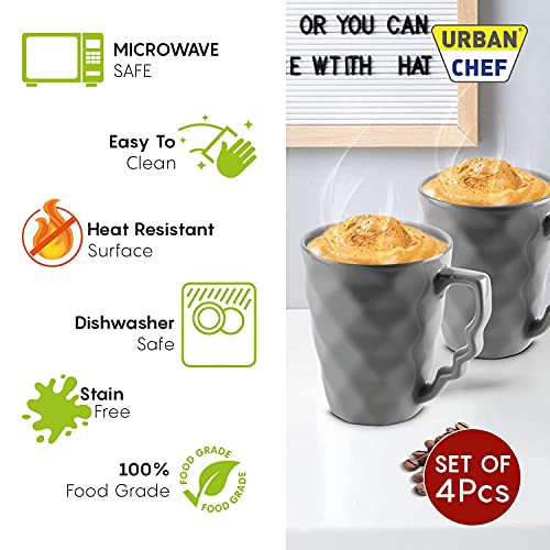 URBAN CHEF PRISM Ceramic Handcrafted Shine PEACH & GREY - Microwave Safe Coffee / Milk Mug with Handle Ideal Best For Self Use Or Gift for Friends, Anniversary, Birthday, Diwali Gift Items ( Set of 4, 225 ML EACH) - Image 2