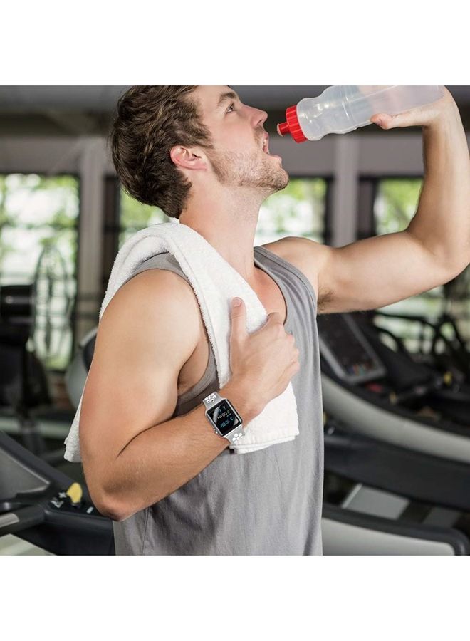 سوار بديل من السيليكون الناعم الرياضي لساعة أبل 42 ملم أبيض / فضي - Image 4