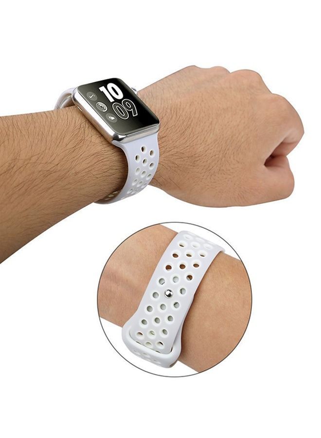 سوار بديل من السيليكون الناعم الرياضي لساعة أبل 42 ملم أبيض / فضي - Image 3