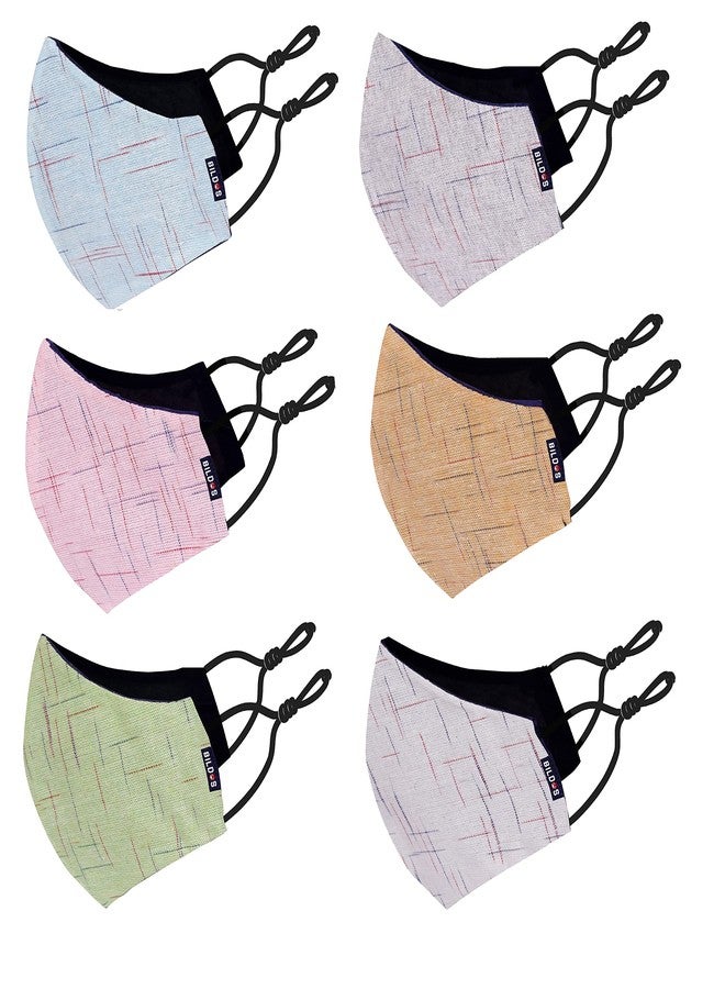 Bildos Cotton Reusable Face Mask With Adjustable Ear Loop (Multicolour, Without Valve, Pack of 6) for Unisex - Image 1