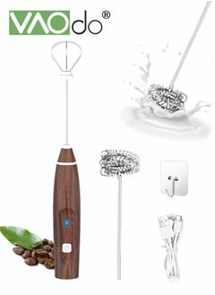VAOdo Portable Milk Frother Handheld Maker for Coffee USB Mini Mixer Foam Coffee Maker Electric Mixer for Egg Milk Dark Wood One Piece  - Image 1