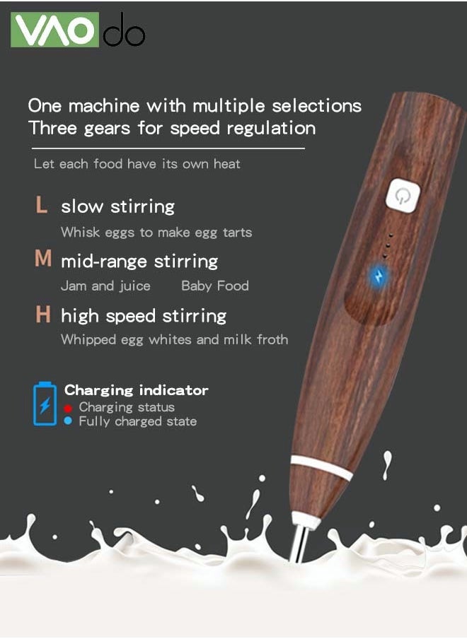 Portable Milk Frother Handheld Maker for Coffee USB Mini Mixer Foam Coffee Maker Electric Mixer for Egg Milk Dark Wood One Piece