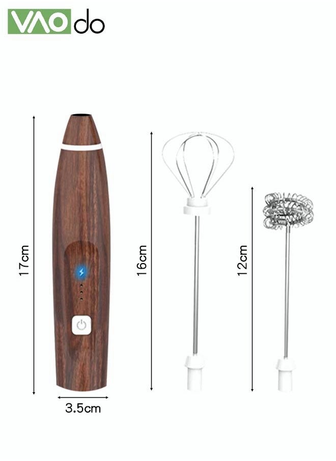 Portable Milk Frother Handheld Maker for Coffee USB Mini Mixer Foam Coffee Maker Electric Mixer for Egg Milk Dark Wood One Piece