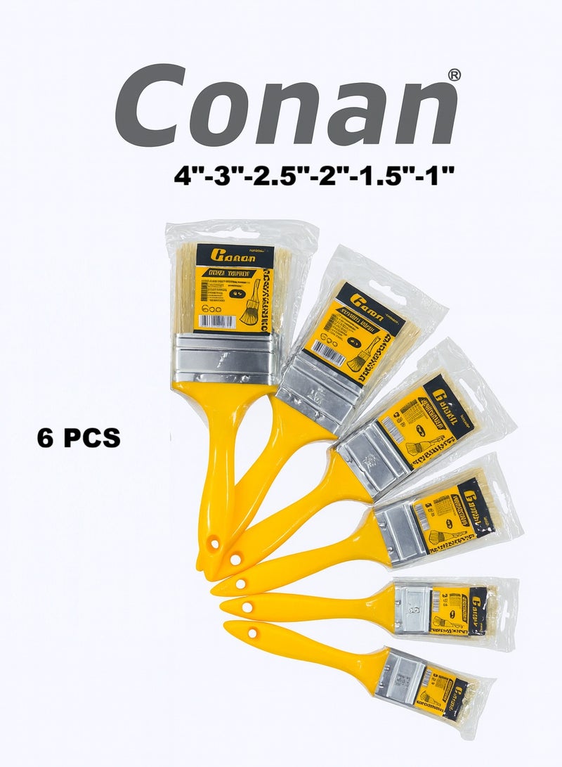 Conan 6-Piece Paint Brush Set by Conan — 1″, 1.5″, 2″, 2.5″, 3″ & 4″ (25–38–50–63–75–100 mm) | High-density synthetic bristles, anti-rust ferrule & comfort grips | Models: COP0501, COP0515, COP0502, COP0525, COP0503, COP0504 - Image 1