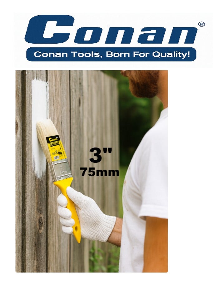 Conan 6-Piece Paint Brush Set by Conan — 1″, 1.5″, 2″, 2.5″, 3″ & 4″ (25–38–50–63–75–100 mm) | High-density synthetic bristles, anti-rust ferrule & comfort grips | Models: COP0501, COP0515, COP0502, COP0525, COP0503, COP0504 - Image 3