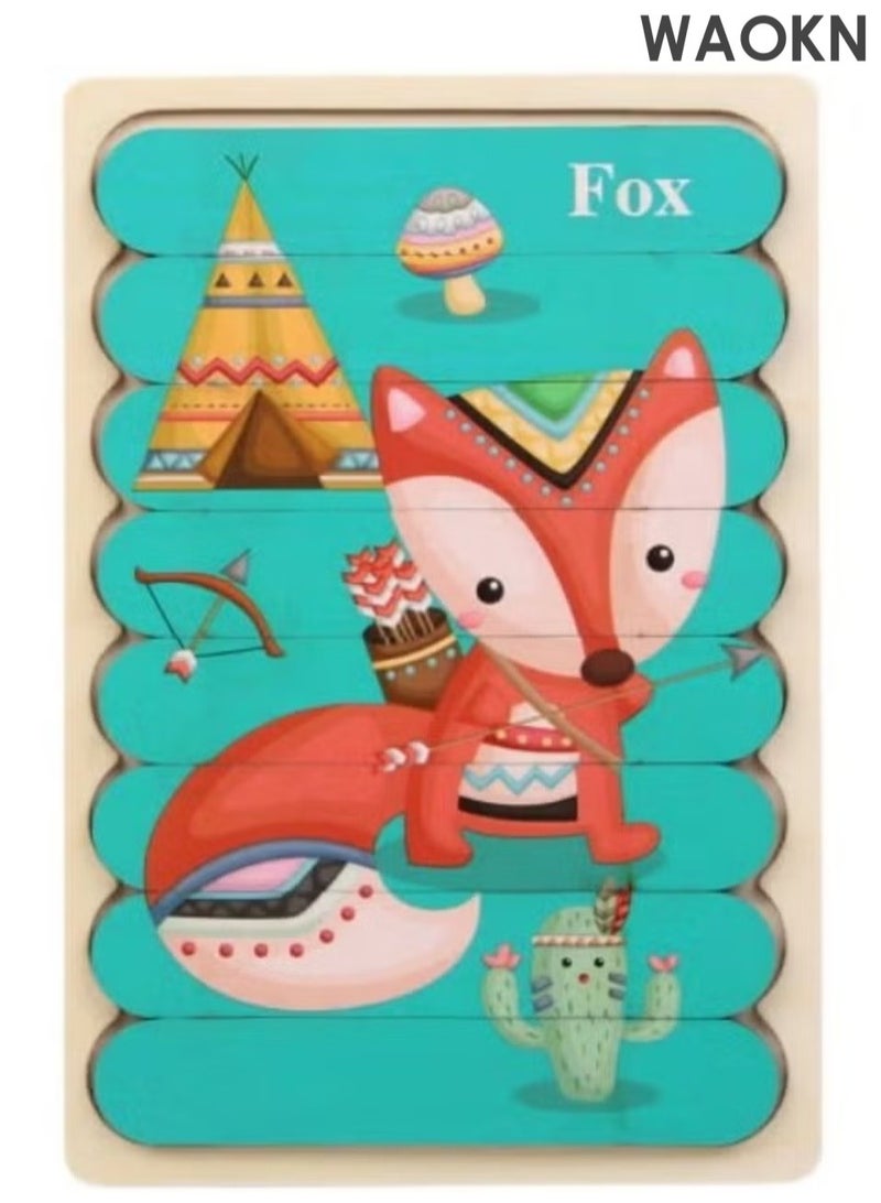 WAOKN Kids Wooden Puzzle Early Education Creative Embedded Double Sided Strip Building Blocks Puzzle Exercise Children Hand and Eye Coordination Ability Cognitive Ability